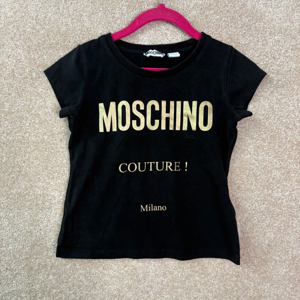 MOSCHINO T-Shirt Kid's Girls Size 6 Black Logo Couture Milano Designer Luxury